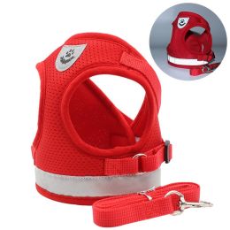 dog Harnesses and dog leash set; Pet Chest Strap Vest Dog Towing Rope Reflective Breathable Dog Rope Pet Supplies Wholesale (Specification (L * W): XS, colour: red)