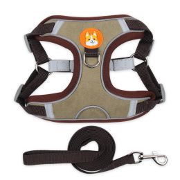 dog Harnesses and dog leash set; Pet Chest Strap Vest Dog Strap Small Dog Rope Wholesale Reflective Dog Towing Rope (Specification (L * W): XL, colour: Brown)